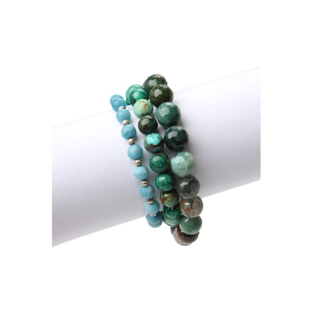 Designer Womens Blue/Green Tone Stone Beaded Stretch Bracelets LOT 3